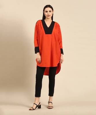 Orange & black cotton top 1