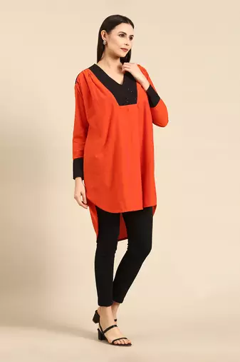 Orange & black cotton top