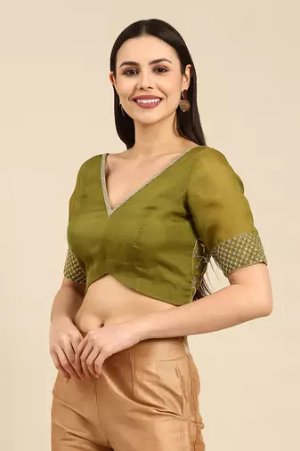 Green Embroidered Organza Blouse