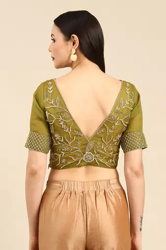Green Embroidered Organza Blouse