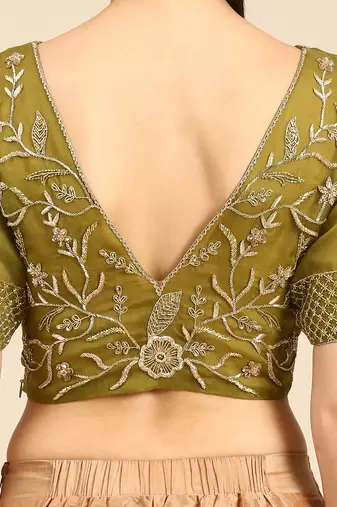 Green Embroidered Organza Blouse