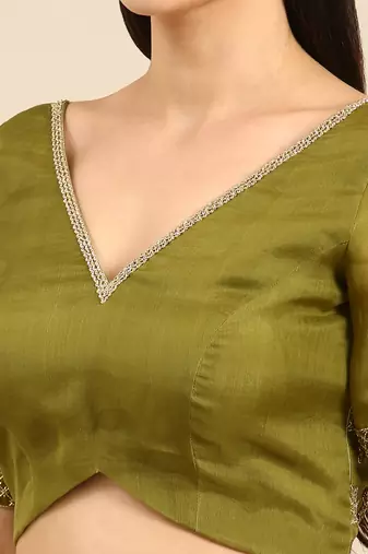 Green Embroidered Organza Blouse