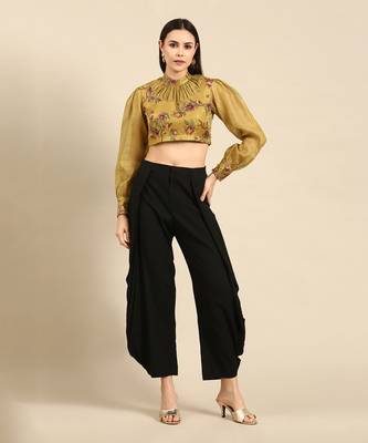 Yellow Printed Chanderi Blouse 1