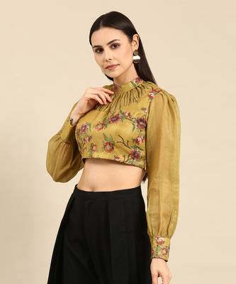 Yellow Printed Chanderi Blouse 2