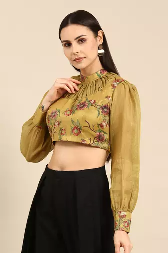 Yellow Printed Chanderi Blouse