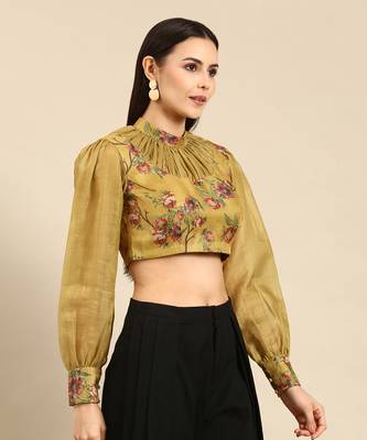 Yellow Printed Chanderi Blouse 3