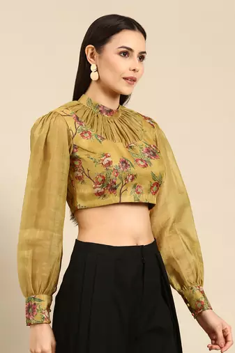 Yellow Printed Chanderi Blouse