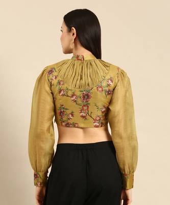 Yellow Printed Chanderi Blouse 4