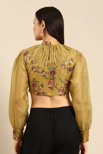 Yellow Printed Chanderi Blouse