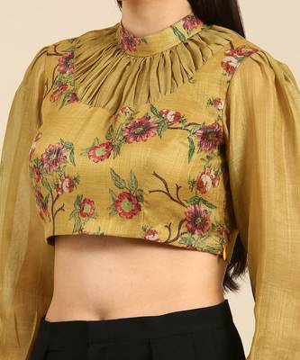 Yellow Printed Chanderi Blouse 5