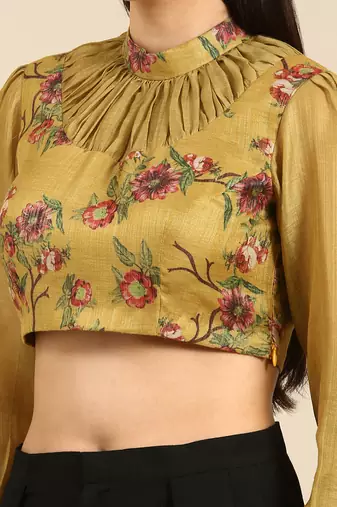 Yellow Printed Chanderi Blouse