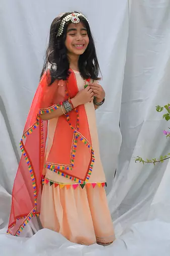 Peach gulbahar sharara set