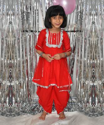 Red peony dhoti set 1