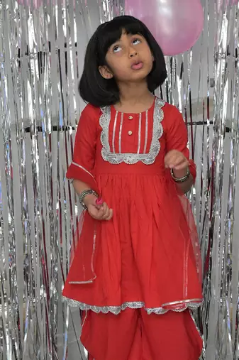 Red peony dhoti set