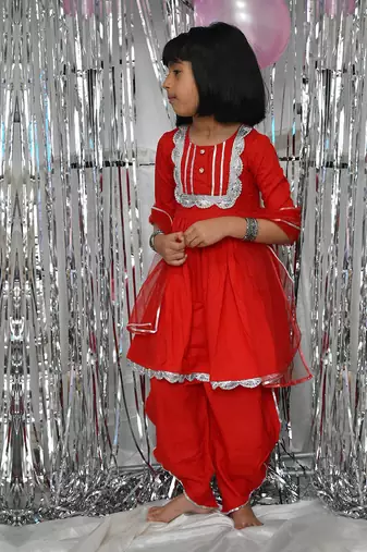 Red peony dhoti set
