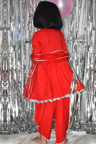 Red peony dhoti set