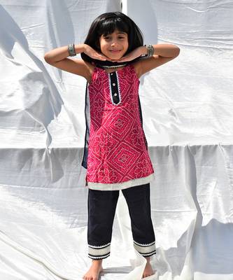 Pink & blue bhandhani kurti set 2