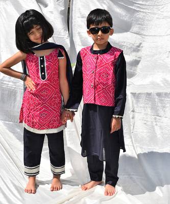 Pink & blue bhandhani kurti set 4