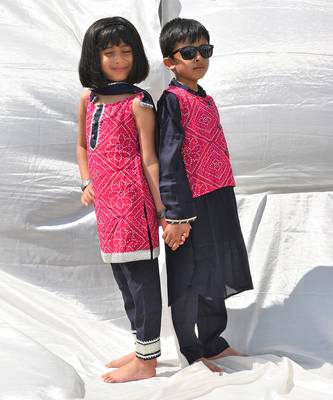 Pink & blue bhandhani kurti set 5