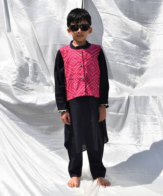 Pink & blue bhandhani jacket kurta set 1