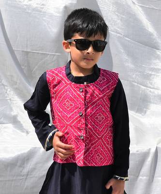 Pink & blue bhandhani jacket kurta set 2