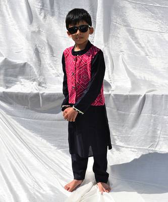 Pink & blue bhandhani jacket kurta set 3
