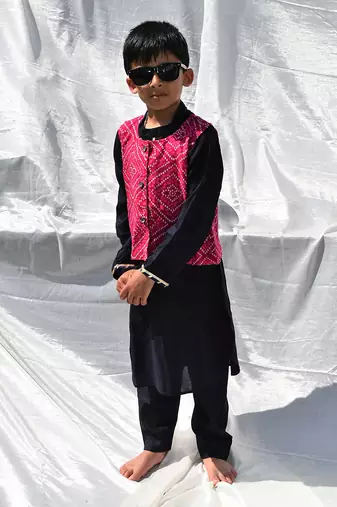 Pink & blue bhandhani jacket kurta set