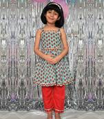 Green & red daisy kurti set