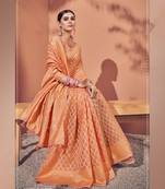 Orange color cotton weave attractive saree with unstiched blouse