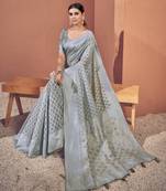 Grey color cotton weave attractive saree with unstiched blouse