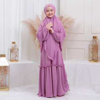 Lavender Crepe Plain Kids Abaya 1
