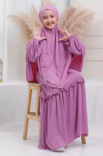 Lavender Crepe Plain Kids Abaya
