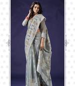 Grey color cotton weave attractive saree with unstiched blouse