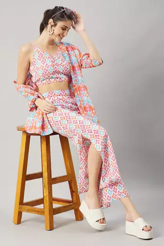 Winered women geometric print 3 pcs coord set