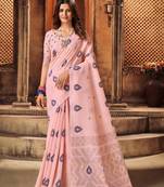 Pink color cotton weave attractive saree with unstiched blouse