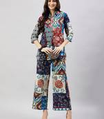 Winered woman navy blue multi- patch print collared co-ord set