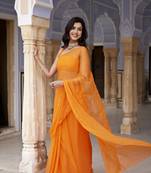 Geroo Jaipur Orange Hand Embroidered Mukaish Chiffon Saree