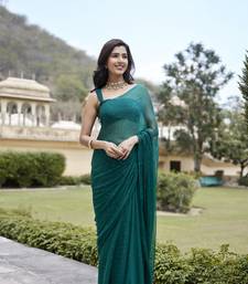   Bottle Green Hand Embroidered Mukaish Chiffon Saree
