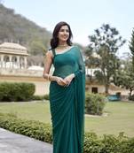Geroo Jaipur Bottle Green Hand Embroidered Mukaish Chiffon Saree