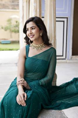   Bottle Green Hand Embroidered Mukaish Chiffon Saree 5