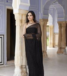   Black Hand Embroidered Mukaish Chiffon Saree