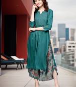Teal-blue plain rayon palazzo-kurta