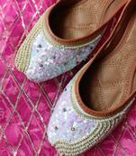 Ethnic women footwear hand embroidery punjai jutti -white pearl shine