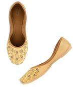 Ethnic women footwear hand embroidery punjai jutti -gold round emb