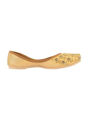 Ethnic women footwear hand embroidery punjai jutti -gold round emb 2