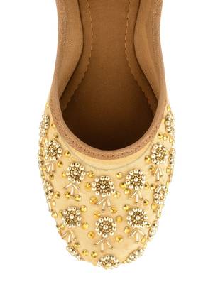 Ethnic women footwear hand embroidery punjai jutti -gold round emb 5