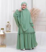 Kids or Children or Girls Abaya or Burqa Beautiful Self Design Green Crepe Islamic Abaya for Kids with Khimar