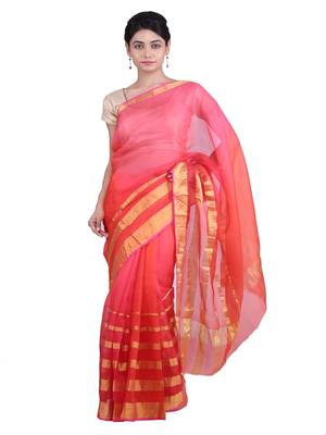   Red Kota Silk Saree With Zari Border 1