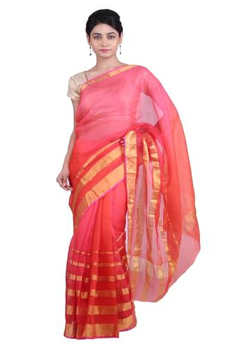Geroo Jaipur Red Kota Silk Saree With Zari Border