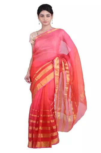 Geroo Jaipur Red Kota Silk Saree With Zari Border